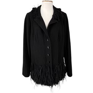 VTG Peggy Jennings Saks 5th Ave Coat Ostrich Feather Tassel Old Money Plus 2X